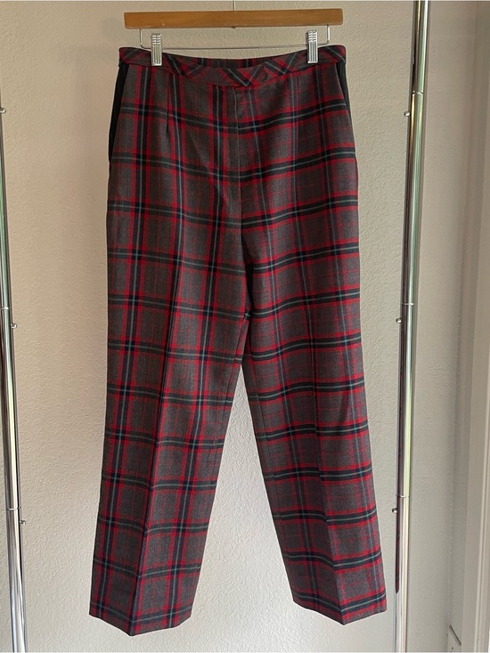 De fini Pants - Vintage 50s 60s Women's Red plaid tartan trousers gray tone upcycled